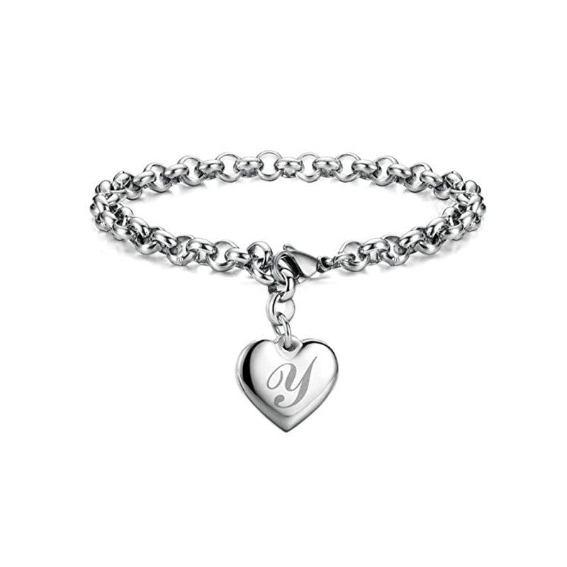 Wholesale Alphabet Pendant Stainless Steel Heart Bracelet